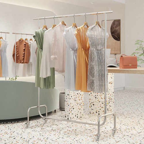 ins不锈钢服装店展示架女装货架衣服架子落地移动挂衣杆陈列道具 - 图0