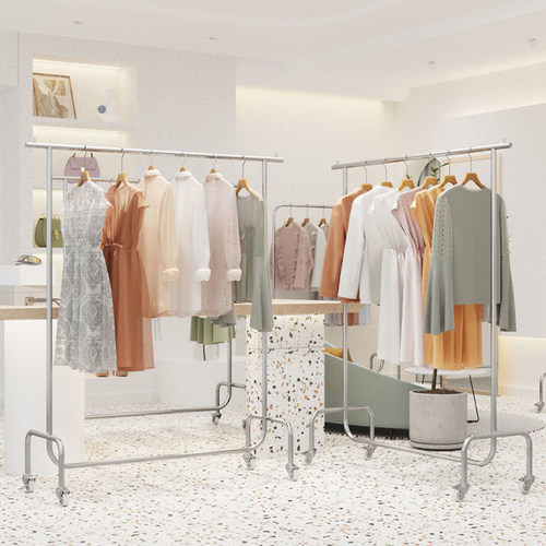 ins不锈钢服装店展示架女装货架衣服架子落地移动挂衣杆陈列道具 - 图2