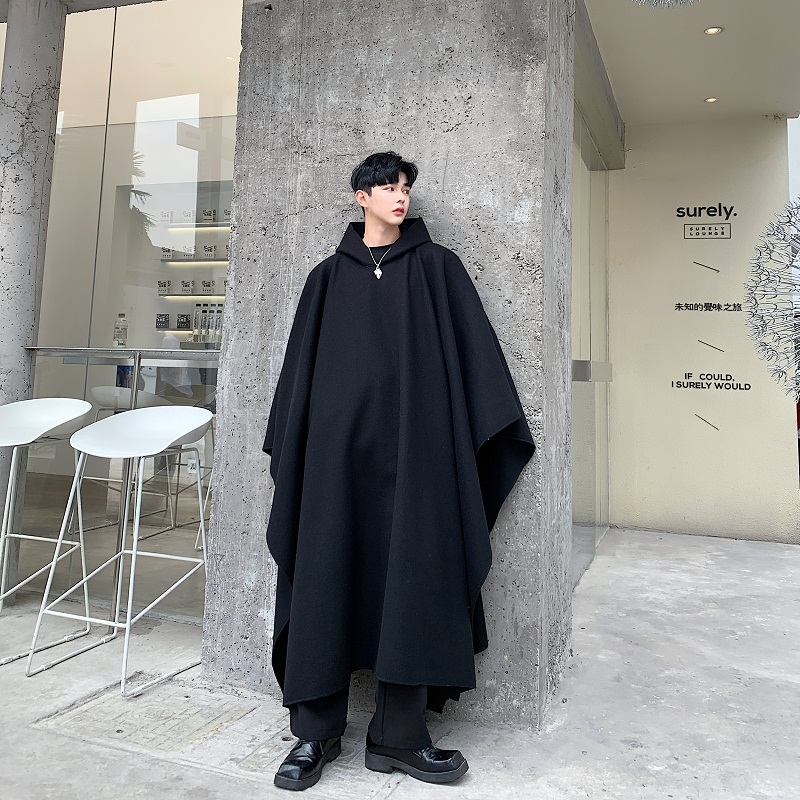 山本暗黑丧系超长款连帽风衣男宽松 套头披风斗篷过膝外套 oversize 山本暗黑丧系超长款连帽风衣男宽松 套头披风斗篷过膝外套 oversize