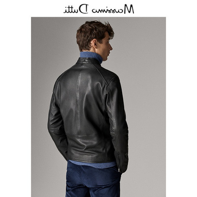 季中折扣 Massimo Dutti 男装 明线装饰黑色纳帕皮夹克 033152468