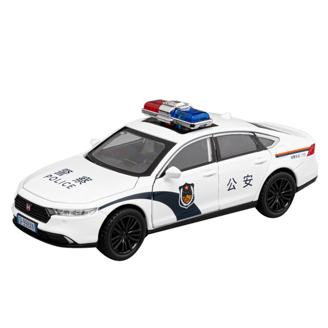 1 32 Honda Accord Police Car Simulation Alloy Public Security Car Model Six-Open Door Sound and Light Children's Toy Car
