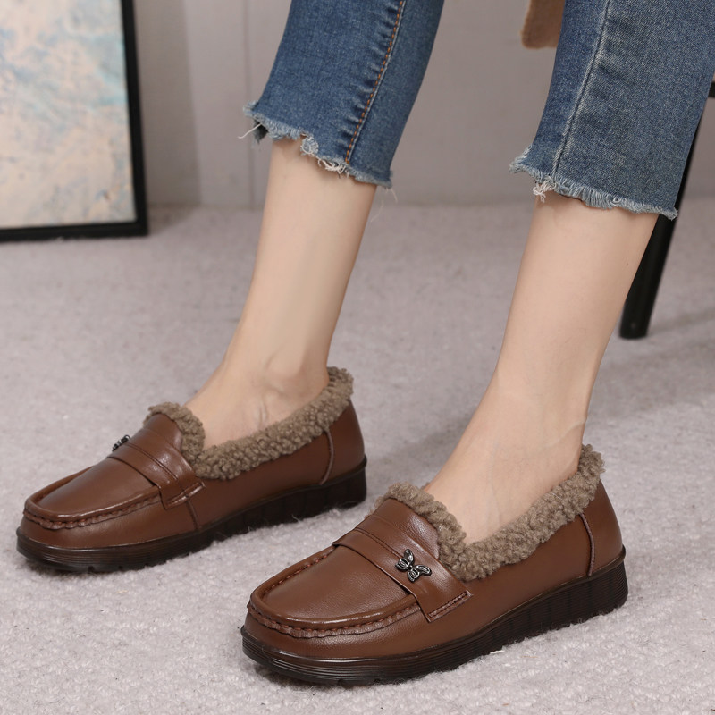 真皮雪地靴女棉鞋冬季新款加绒女鞋一脚蹬豆豆鞋保暖毛毛鞋大码,淘宝优惠券,粉丝福利购,淘宝优惠卷