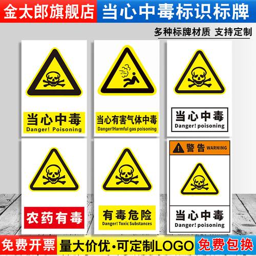 当心中毒安全标识牌农药有毒危险煤气毒气有害气体危险废物化学品车间警示标志提示牌禁止消防指示牌贴纸定制 - 图2