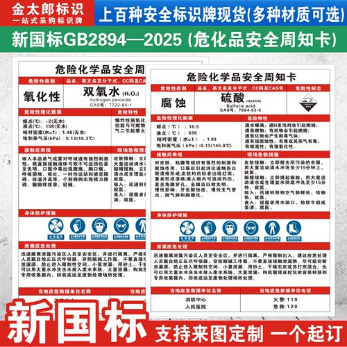 危险化学品安全周知卡职业危害告知警示牌油漆盐酸硫酸硝酸氢氧化钠危化品安全技术说明书MSDS标志标识贴定制 - 图1