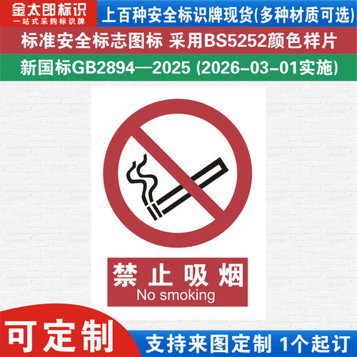 新国标禁止吸烟消防警示标识牌严禁烟火小心必须当心触电工厂公司车间仓库警告指示标志提示牌子标语贴纸定制 - 图0