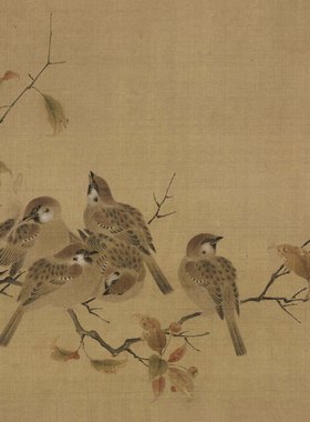 南宋佚名霜桕山鸟图高清国画