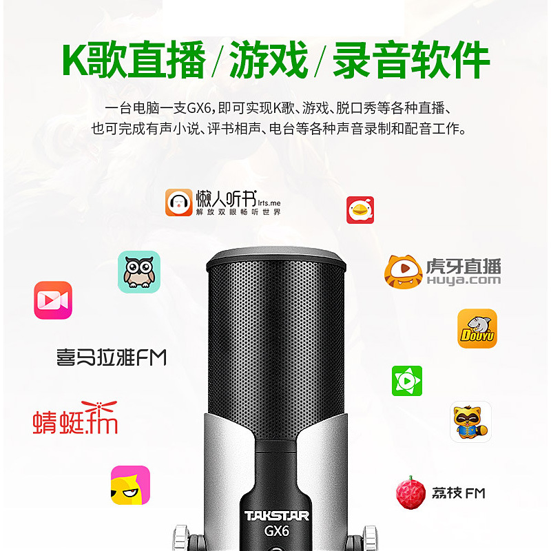 Takstar/得胜 GX6 USB电脑录音直播电容麦克风内置声卡话筒免驱动-图1