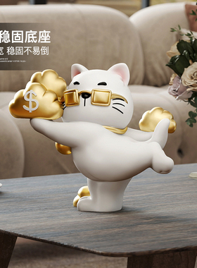 招财猫放青松桌面摆件开业礼品