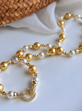 小红书爆款时尚轻奢仿南洋金珠澳白施家珠项链毛衣链手链多种戴法