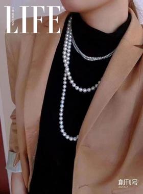 海贝珠双层项链毛衣链多种戴法