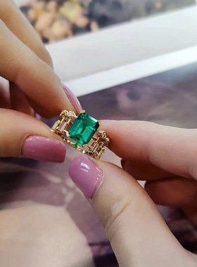 彩宝祖母绿戒指女镂空ins简约