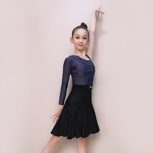 venny薇妮拉丁舞练功服女儿童专业单肩吊带舞裙秋季套装女童新款 - 图1