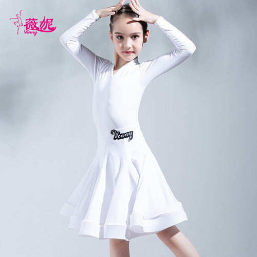 venny薇妮拉丁舞规定比赛服女童分体黑池标准赛服少儿v领新款舞裙 - 图1