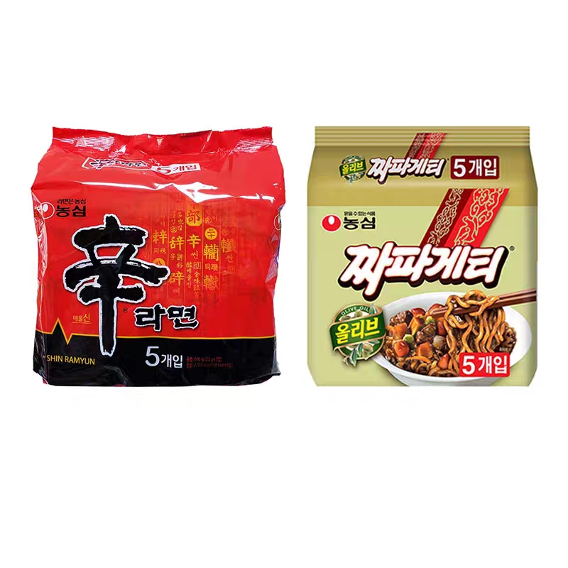 韩国进口农心辛拉面辛辣香菇牛肉味方便面泡面煮面120g*5袋组合面