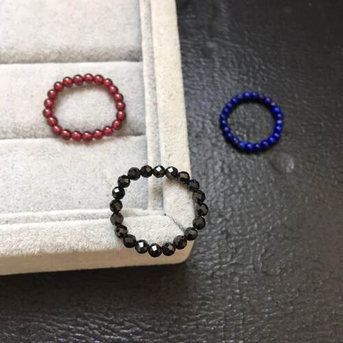 正品天然黑色尖晶石切刻面素指环一圈水晶戒指男女简约时尚闪亮 - 图0