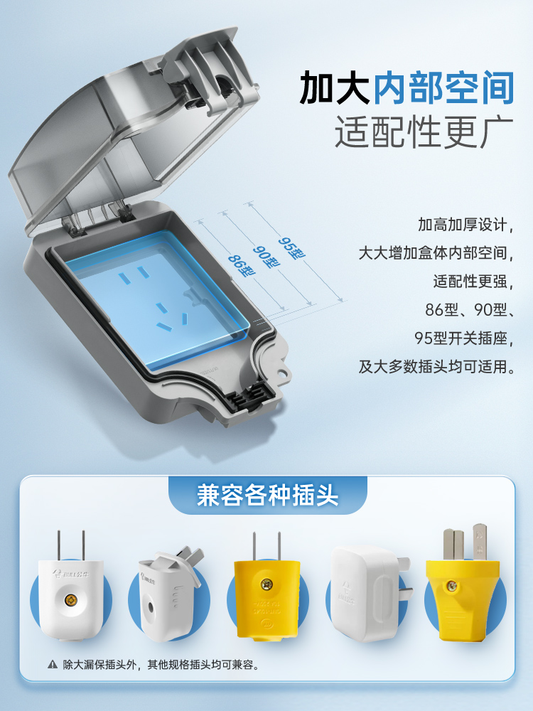 公牛户外防水插座暗装防雨罩防溅盒明装室外浴室防水罩卫生间ip66 - 图3