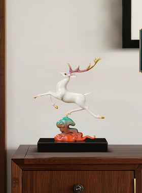 聚善缘腾云祥鹿铜摆件工艺品