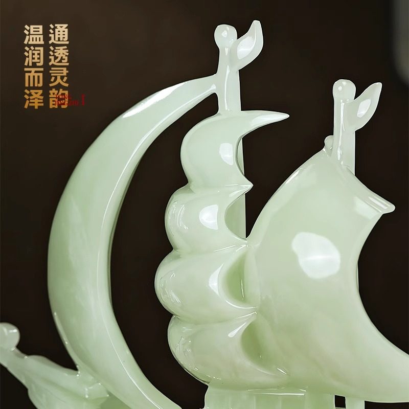 一帆风顺玉石帆船摆件招财客厅老板办公室酒柜装饰品公司开业礼物,淘宝优惠券,粉丝福利购,淘宝优惠卷