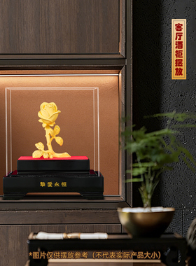 聚善缘绒沙金玫瑰花摆件结婚礼物