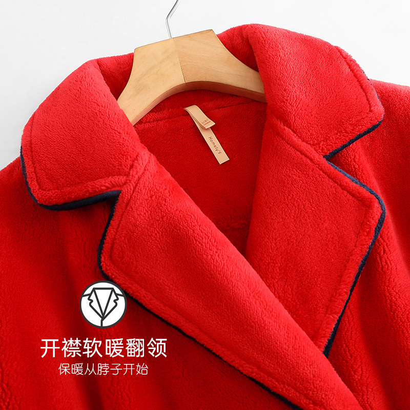 睡袍女士睡衣秋冬款冬季加长款法兰绒加厚加绒珊瑚绒本命年大红色,淘宝优惠券,粉丝福利购,淘宝优惠卷