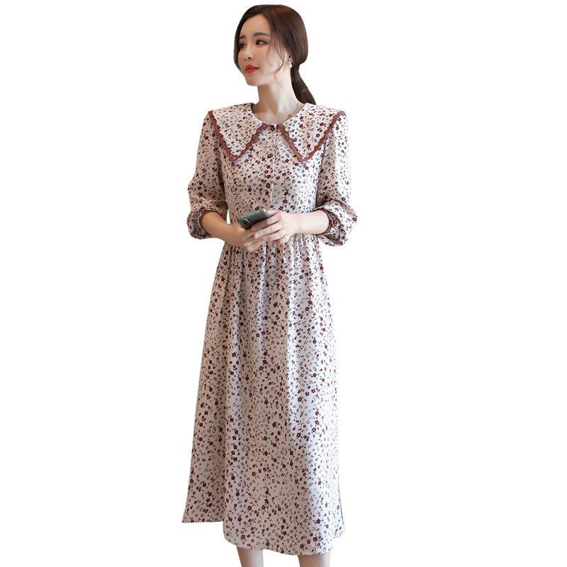 秋装2020新款中长款气质碎花连衣裙 依雨芬芬连衣裙
