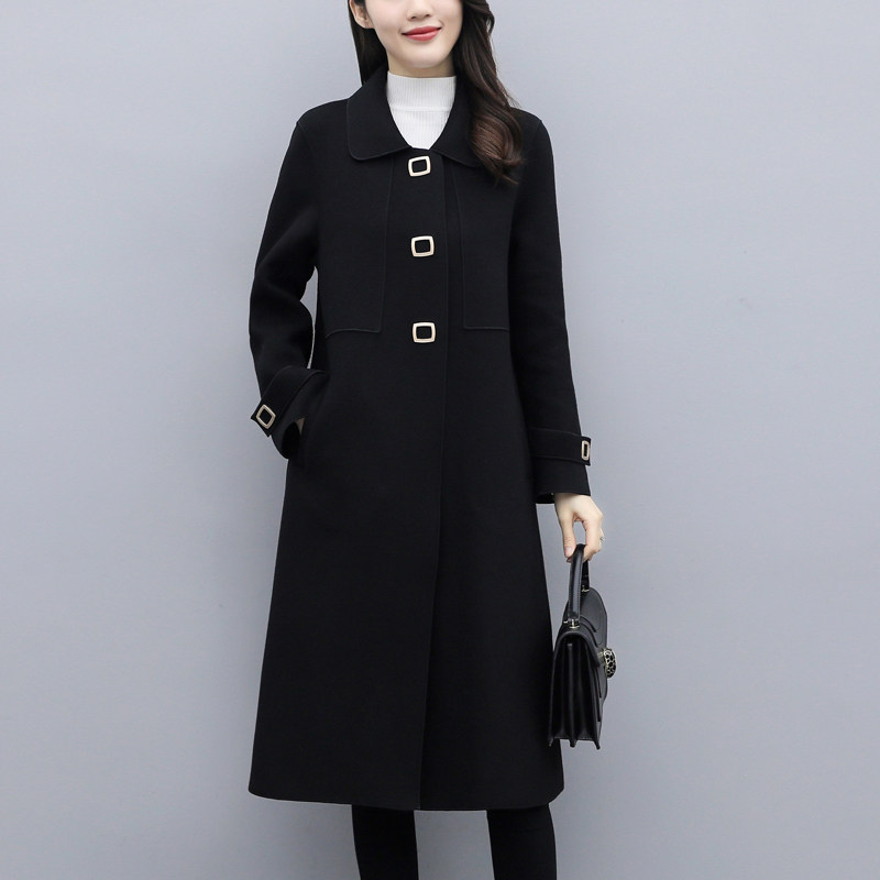 双面中长款2020新款黑色羊绒大衣 依雨芬芬毛呢外套