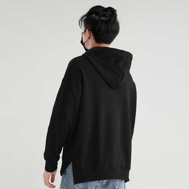 连帽下摆开叉休闲男女情侣纯色卫衣 久刻时光卫衣