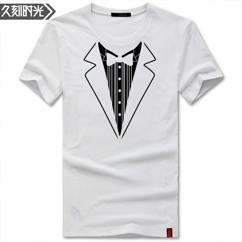 打团西装领子印花短袖t恤 久刻时光T恤