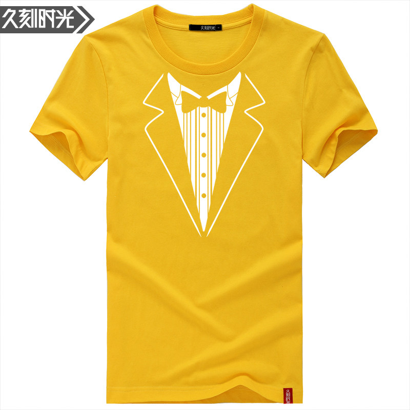 打团西装领子印花短袖t恤 久刻时光T恤