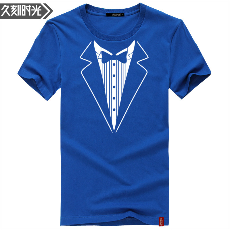 打团西装领子印花短袖t恤 久刻时光T恤