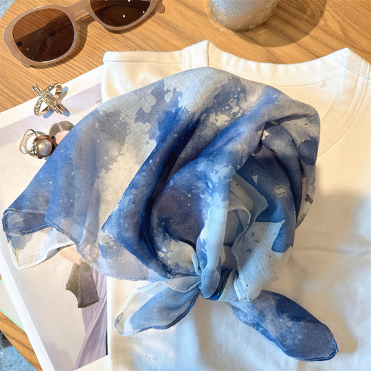 Travel landscape ink painting small square scarf silk scarf for women spring and autumn all-match fashion scarf hair accessories turban summer