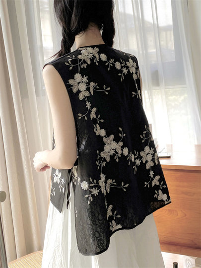 Black embroidered buckle Chinese style vest shawl