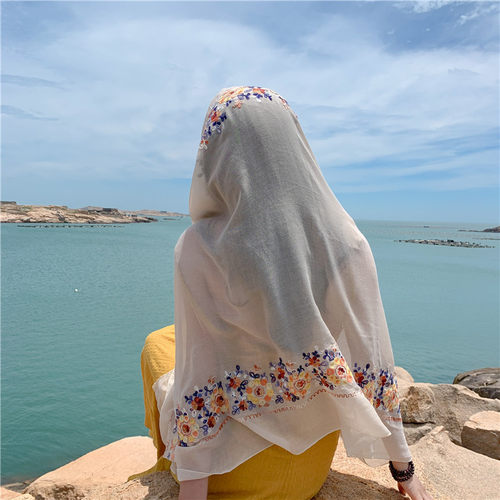 民族风夏季防晒沙漠旅游披肩海边沙滩丝巾薄款度假围巾披肩红色女 - 图0