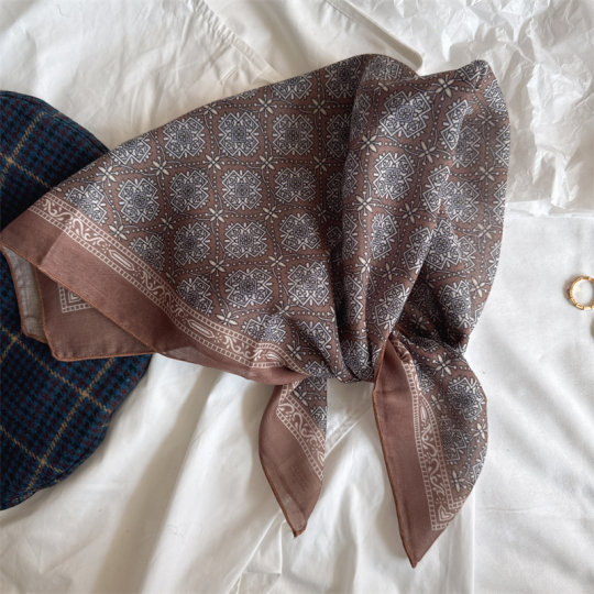 French retro cotton cashew small scarf headband women's neck protection thin small scarf decorative small square scarf turban