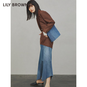 LILY BROWN秋冬拼接格纹牛仔不规则半身长裙LWFS214200