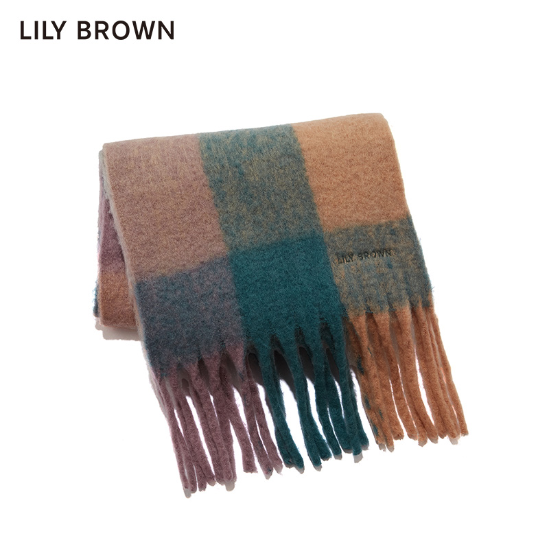 LILY BROWN2023秋冬新品 复古可爱格纹百搭流苏长围巾LWGG234366