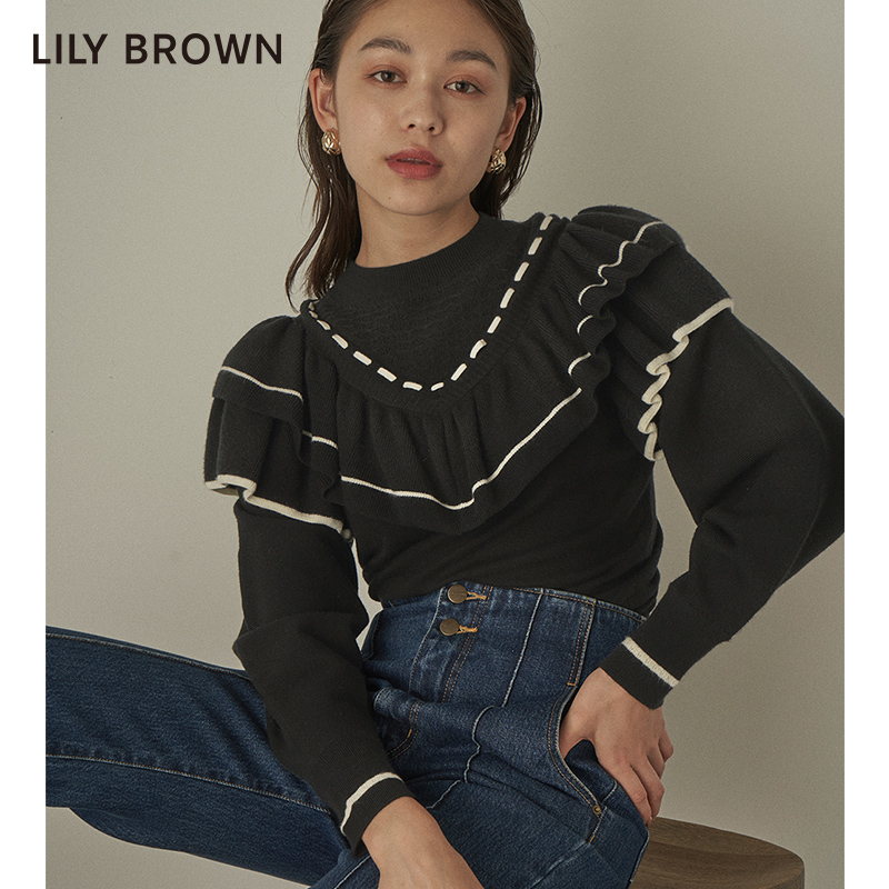 LILY BROWN秋冬 甜酷高腰烟管绑带纯棉牛仔裤LWFP214124 - 图0