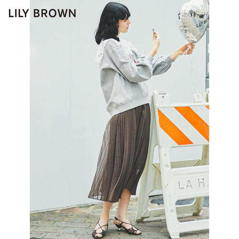 LILY BROWN春夏 松紧高腰不规则百褶雪纺长裙LWFS214155 - 图3