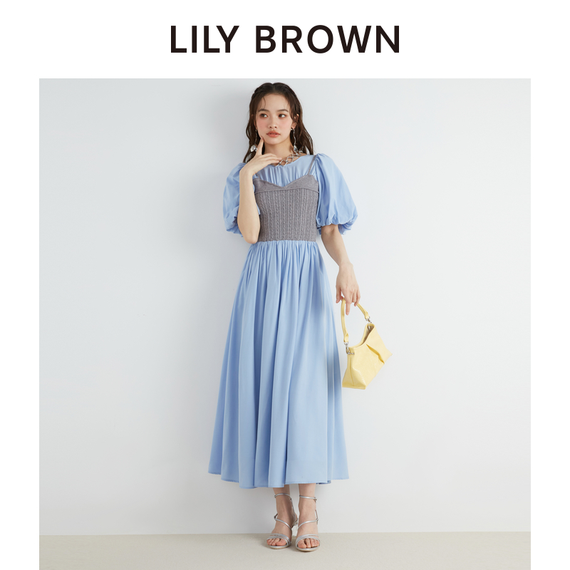 LILY BROWN2024春夏新品 气质针织雪纺拼接假2件连衣裙LWFO241108