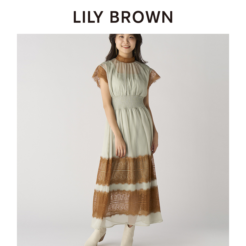 LILY BROWN2024春夏新品 甜美蕾丝拼接收腰长连衣裙LWFO241077