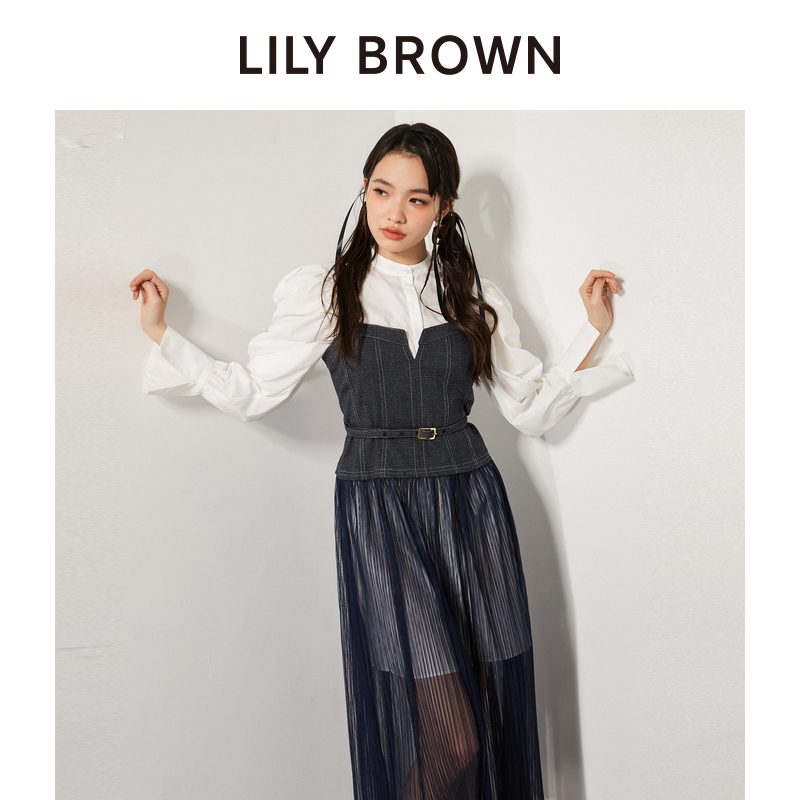 LILY BROWN2024春夏新品 甜美衬衫裙吊带两件套连衣裙LWFO241213