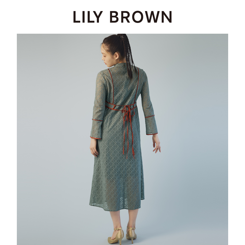 LILY BROWN2024春夏新品 新中式风盘扣蕾丝提花连衣裙LWFO241093