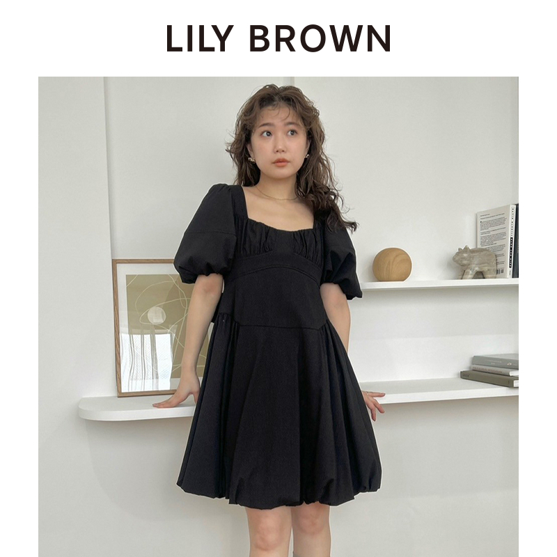 LILY BROWN2024春夏新品可爱方领系带灯笼袖花苞连衣裙LWFO242201