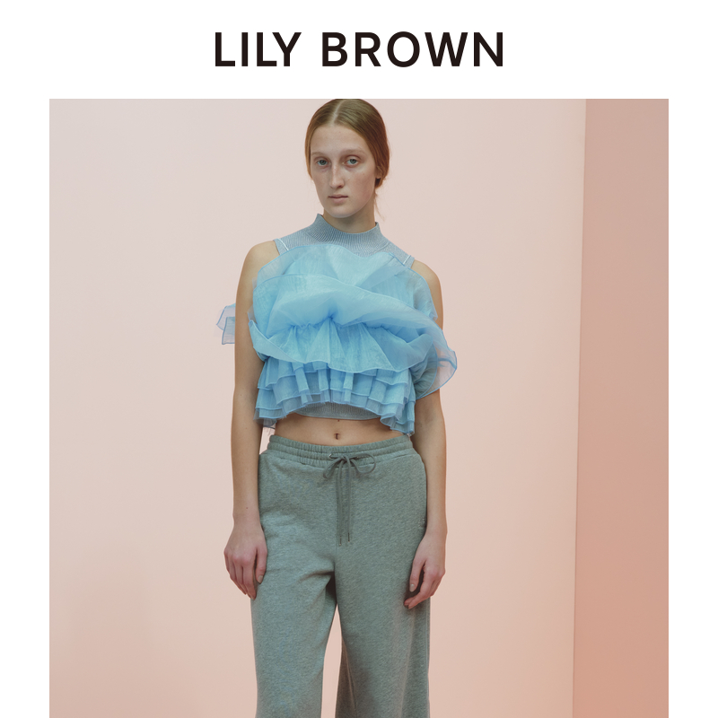 LILY BROWN2024春夏新品百搭甜美系带雪纺花朵吊带衫LWFT241081-图0