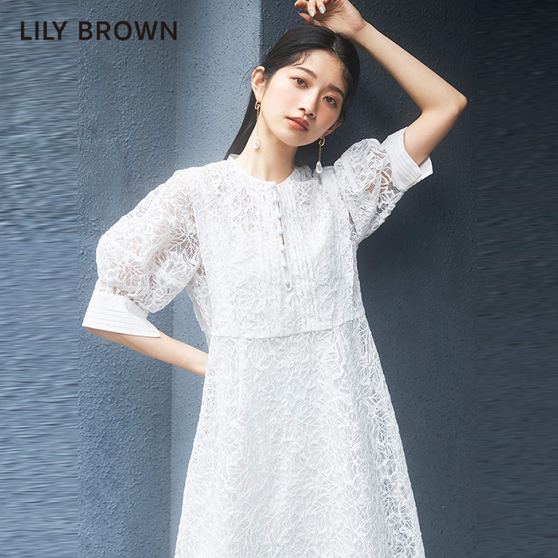 LILY BROWN春夏新品蕾丝纽扣仙气甜美高腰连衣裙LWFO222071-图0