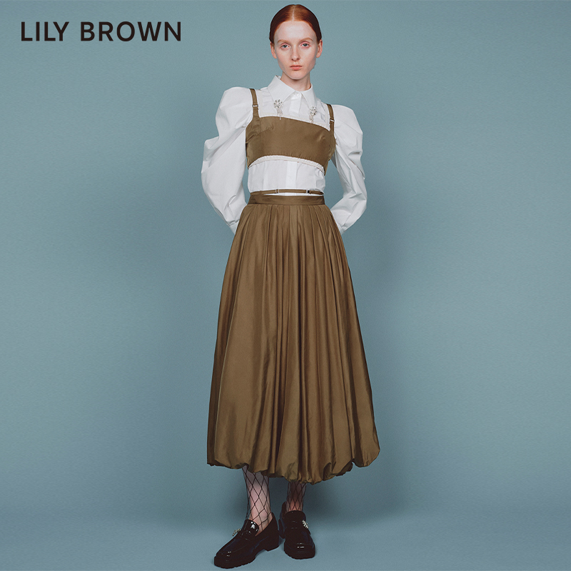 LILY BROWN秋冬款 纯色高腰细带百褶灯笼半身裙LWFS234114