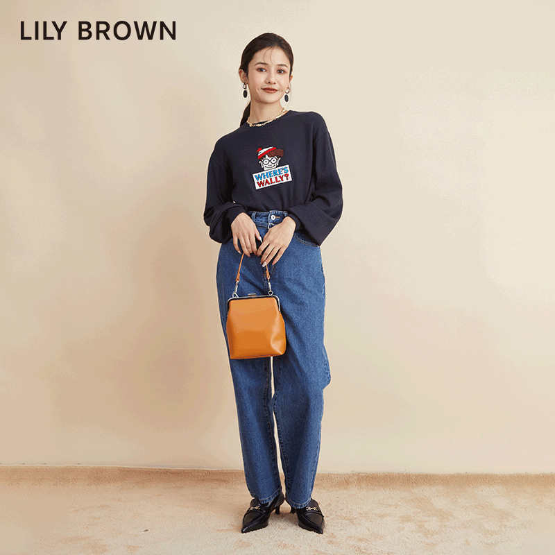 LILY BROWN秋冬款 高腰附腰带经典阔腿牛仔裤LWFP224125 - 图0