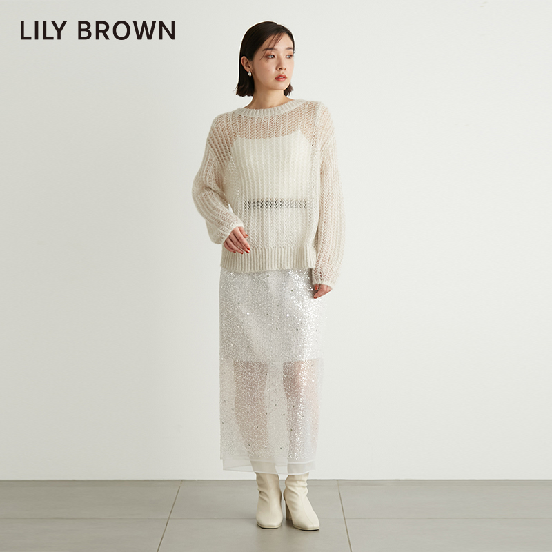 LILY BROWN秋冬款 复古精致亮片微透开叉半身裙LWFS234808 - 图0