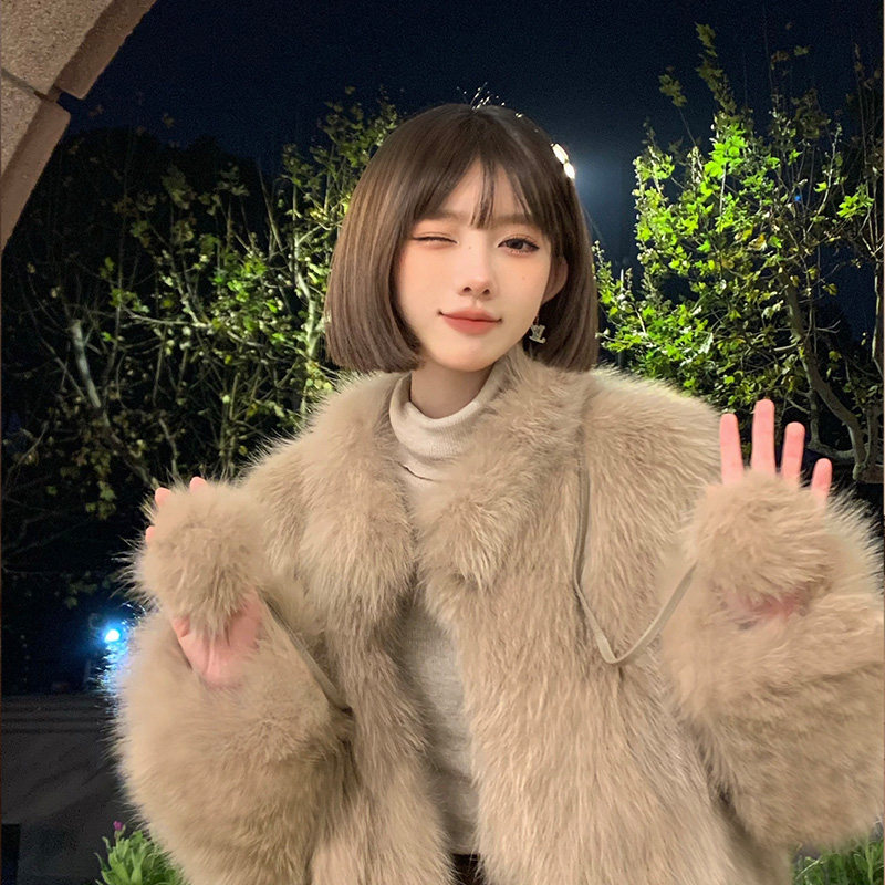 2024新款皮草外套女秋冬款加厚毛毛上衣高级感立领中长款厚外套 - 图2