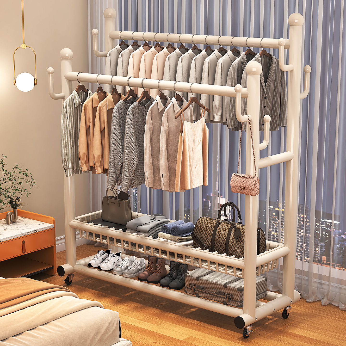 衣架卧室落地晾衣架室内家用阳台挂衣架置物架加厚衣帽架衣架挂杆 - 图3